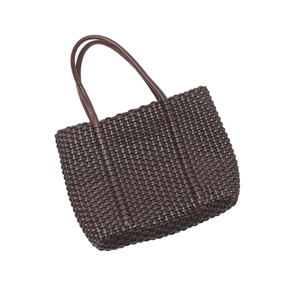 Vintage Nine West Brown Woven Faux Leather Small Tote Handbag Shoulder Purse Y2K